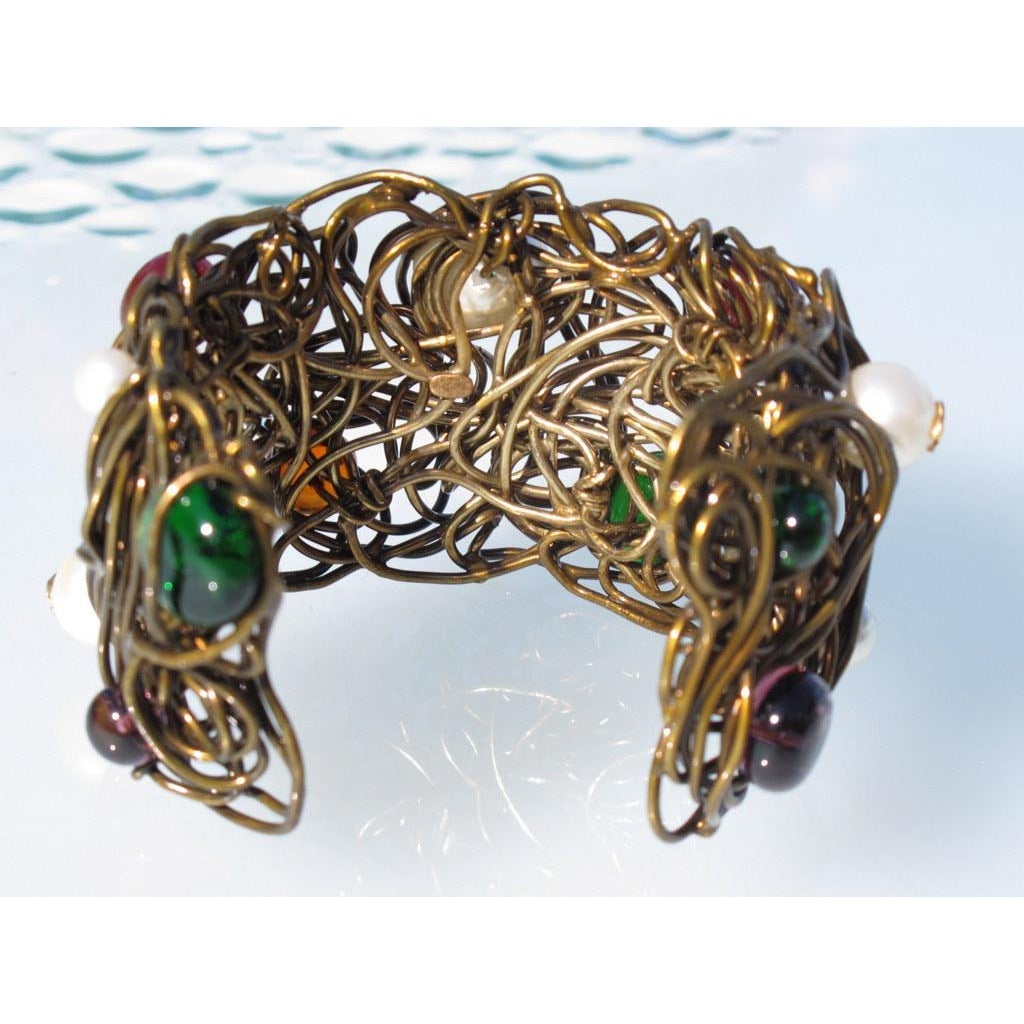 Chanel 1997 Nest Poured Glass and Pearls Gripoix Bracelet, Box! - poupishop