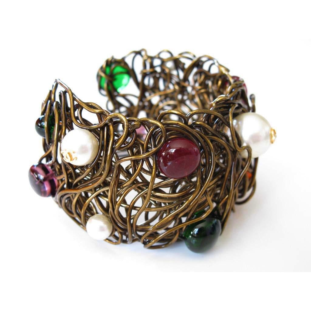 Chanel 1997 Nest Poured Glass and Pearls Gripoix Bracelet, Box! - poupishop