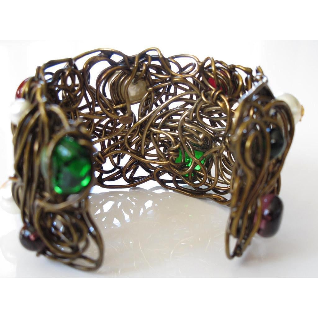 Chanel 1997 Nest Poured Glass and Pearls Gripoix Bracelet, Box! - poupishop