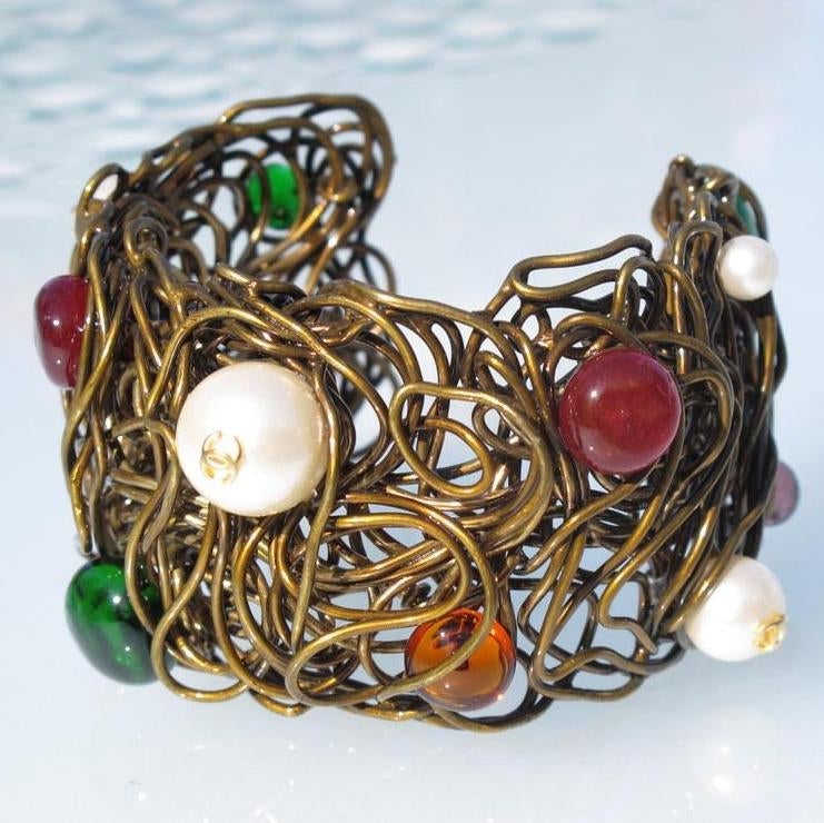 Chanel 1997 Nest Poured Glass and Pearls Gripoix Bracelet, Box! - poupishop