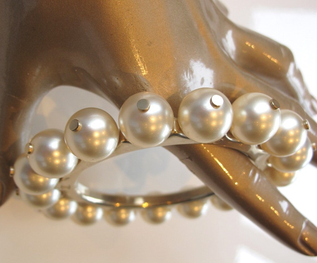 Chanel 2000s Impressive Permabrass Pearls Bangle Bracelet, Box! - poupishop