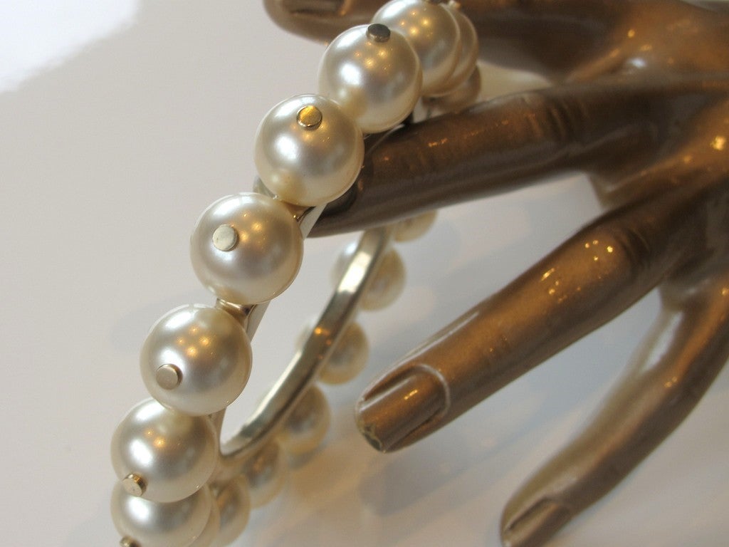 Chanel 2000s Impressive Permabrass Pearls Bangle Bracelet, Box! - poupishop