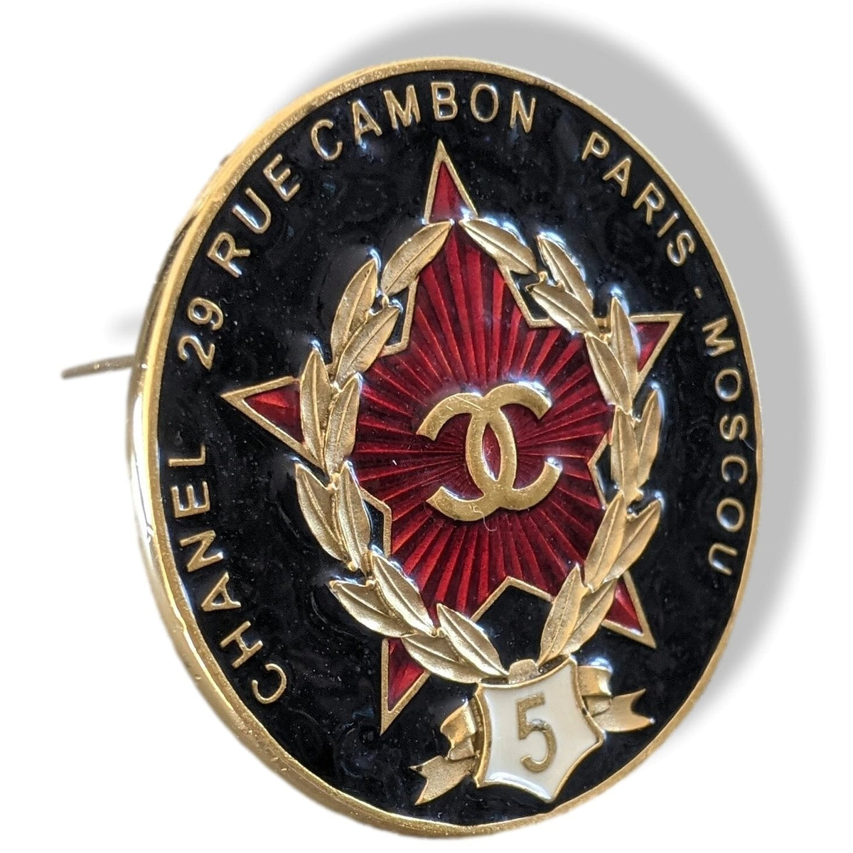 Chanel 2009 Black/Red PARIS - MOSCOU Enamelled Brooch, Rare in Pochette! - poupishop
