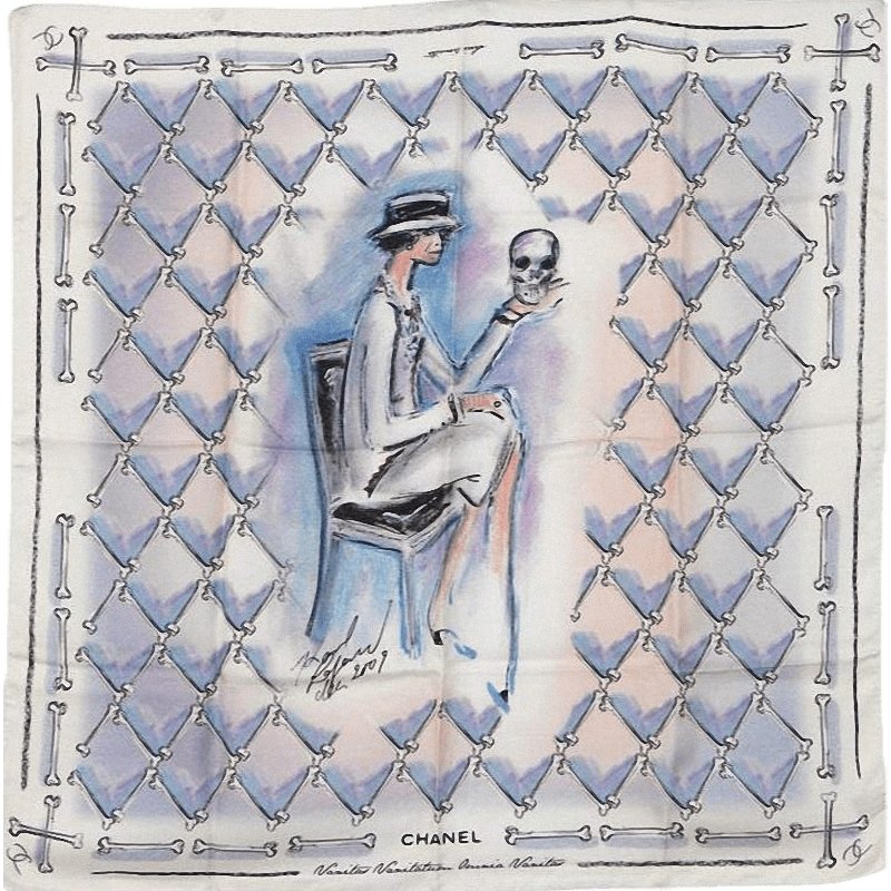 Chanel 2009 Limited Edt 1000 Ex. Musee Maillol Vanities Skull by Karl Lagerfeld Silk Scarf 90cmcm, NIB! - poupishop