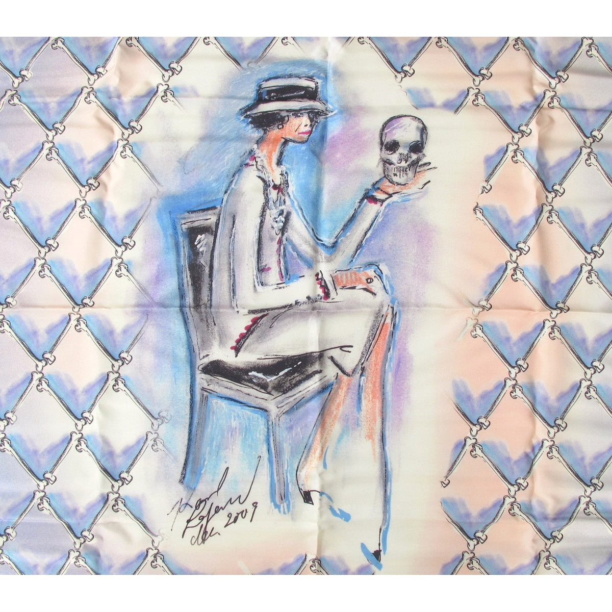 Chanel 2009 Limited Edt 1000 Ex. Musee Maillol Vanities Skull by Karl Lagerfeld Silk Scarf 90cmcm, NIB! - poupishop