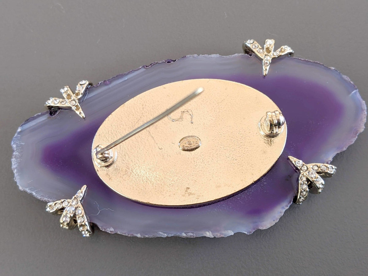 Chanel 2012 Incredible Large Mineral Purple AGATE Stone Brooch - poupishop
