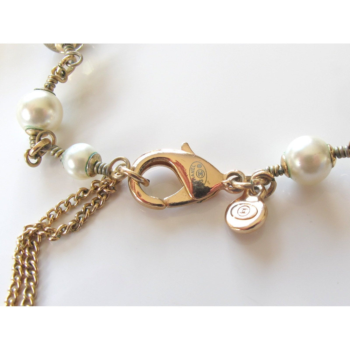 Chanel 2013 Aged Gold Long Sautoir Poured Glass Pearls Gripoix Enamel CC, Box! - poupishop