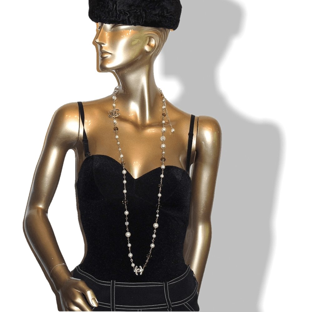 Chanel 2013 Aged Gold Long Sautoir Poured Glass Pearls Gripoix Enamel CC, Box! - poupishop
