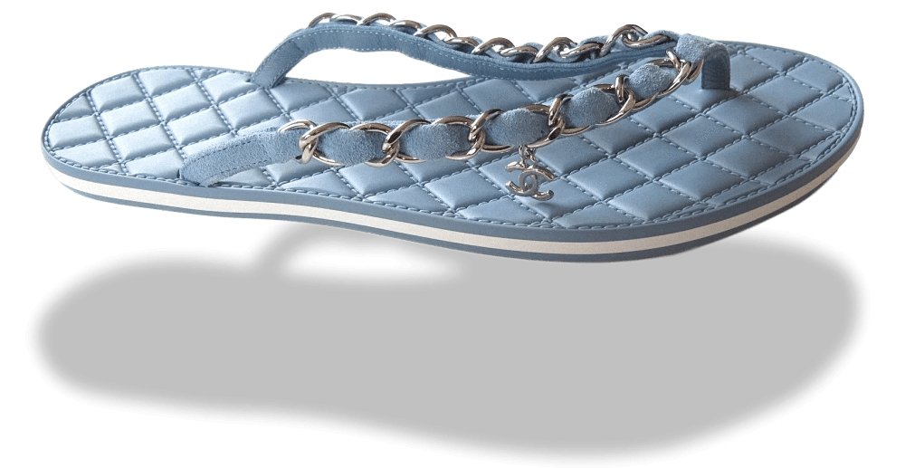 Chanel 2015 Blue Leather Tongs Intertwined Chains Flat Women Shoes, Sz37, NIB! - poupishop
