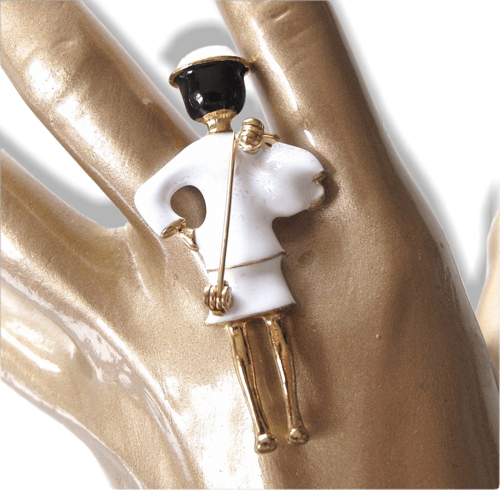 Chanel 2016 White/Black Hair/Gold Enamelled CoCo Brooch Vip, New! - poupishop