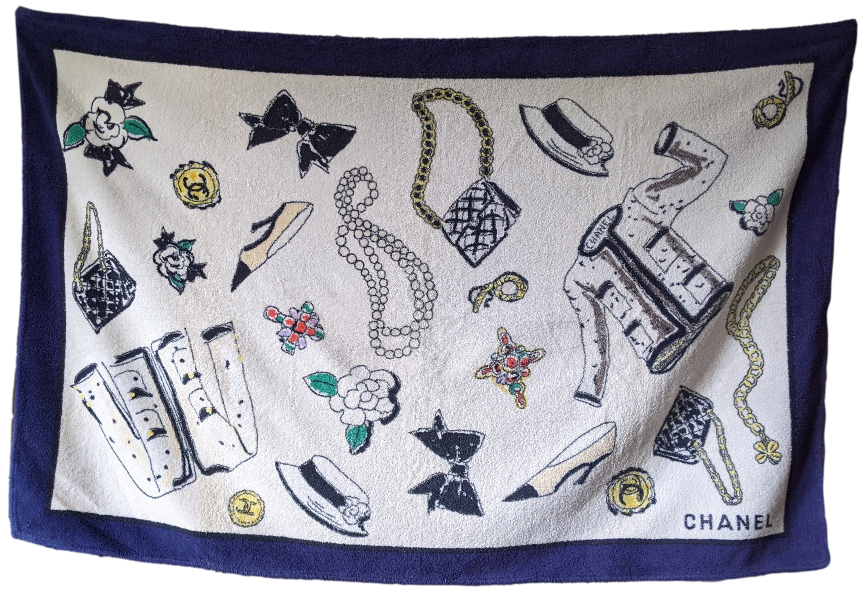 CHANEL Marine ACCESSOIRES Terry Cotton Beach Towel 100 x 140 cm