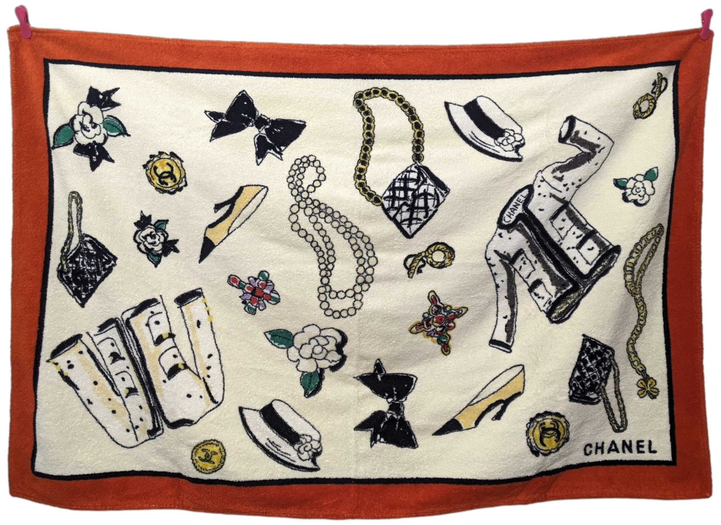 Produits Chanel Rouge/Blanc "Accessoiries" Terry Cotton Beach Towel 100 x 140 cm
