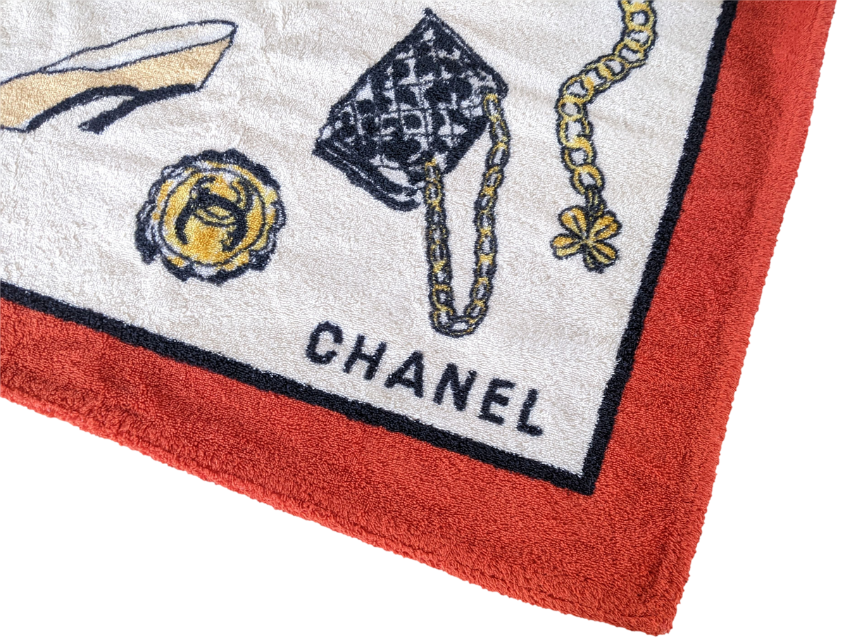Produits Chanel Rouge/Blanc "Accessoiries" Terry Cotton Beach Towel 100 x 140 cm