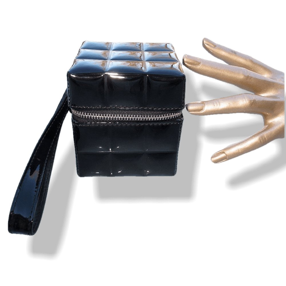 Chanel Black Patent Cube Evening Wristlet Bag, Mint! - poupishop