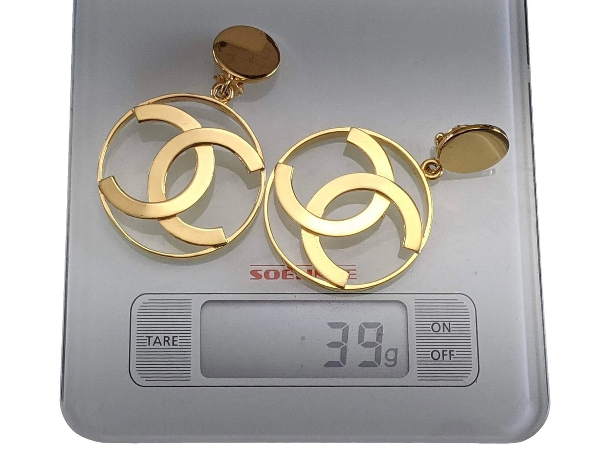 Chanel Circa 1983-1985 Gilt LOGO Dangle Ear clips, Rare! - poupishop