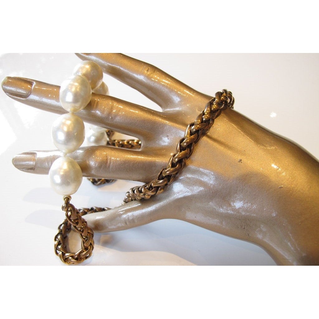 Chanel Dated 1984 Kings chain Baroque Pearls Gripoix Sautoir, Box! - poupishop