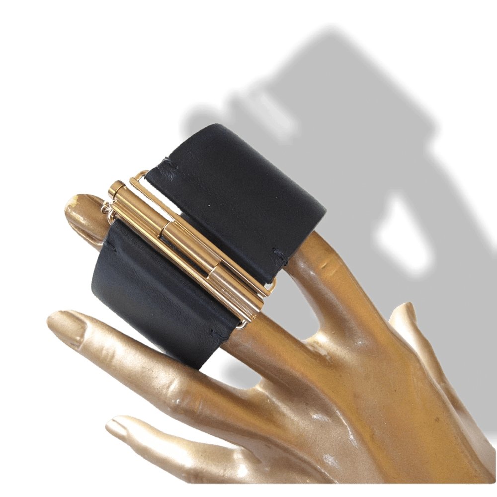 Chanel Exclusive Edition Decembre 2017 Aged Gold Logo Leather Manchette Bracelet, NIB! - poupishop