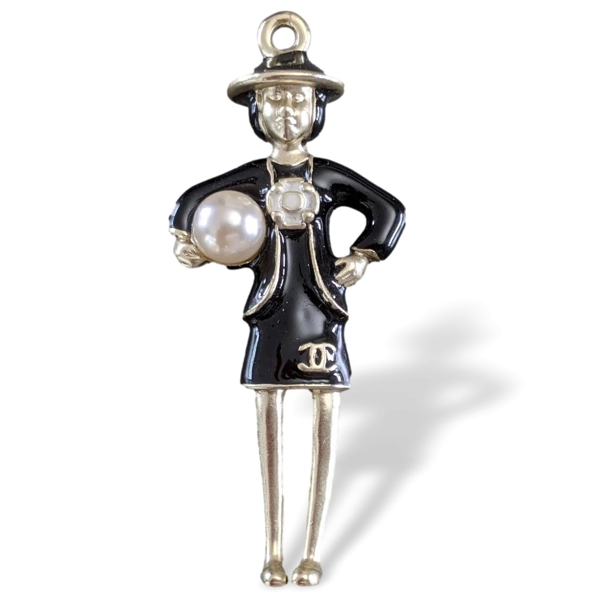 Chanel Permabrass Black Enamelled & Pearl CoCo Gripoix Pendant, New! - poupishop