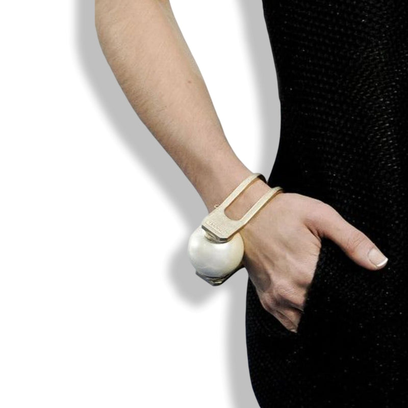 Chanel SS014 Enamel Metal Huge Pearl Manchette Bracelet, Very Impressive in Box! - poupishop
