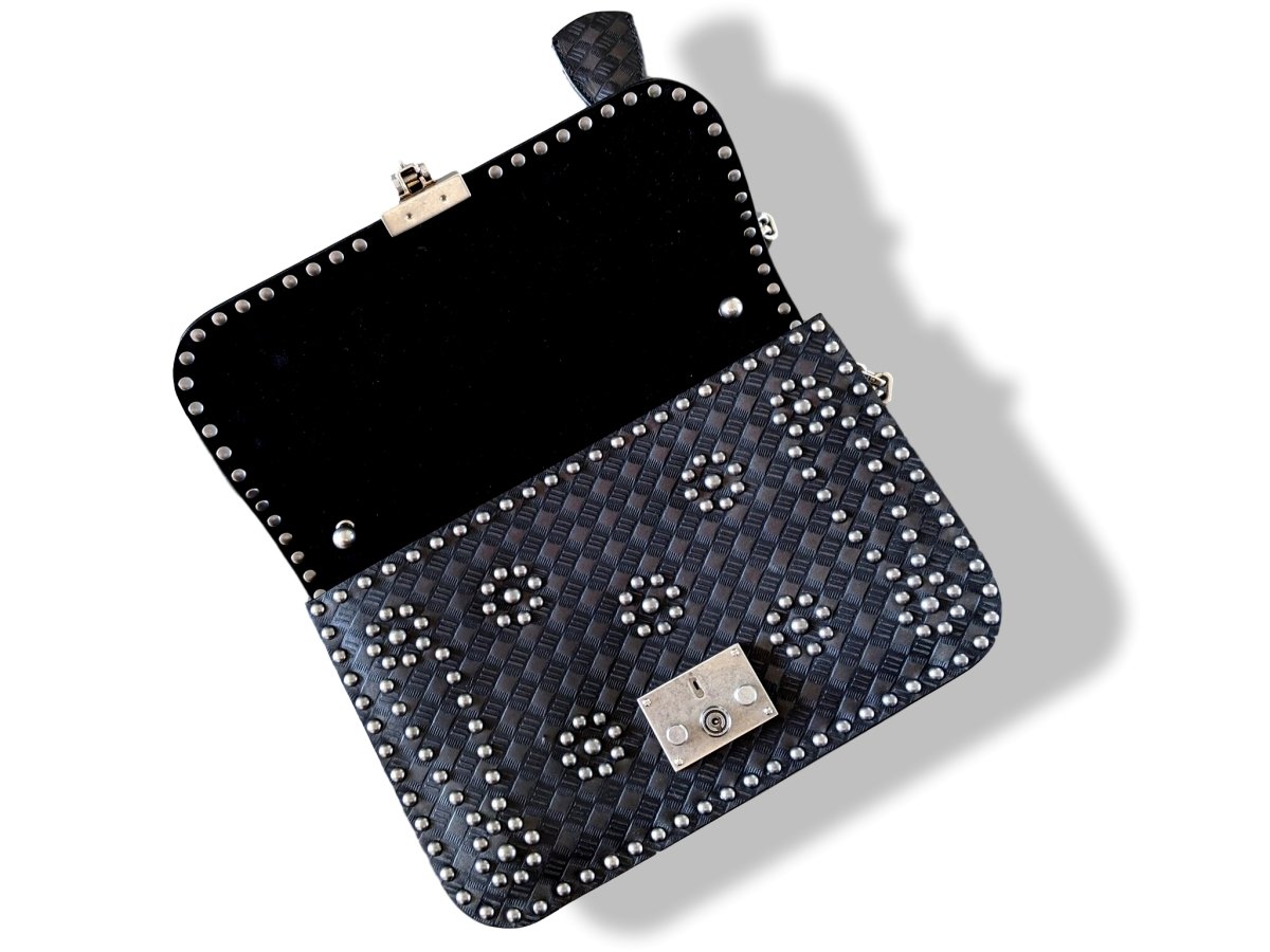Christian Dior Black/Aged Metal Calfskin Studs DIORADDICT M 24 cm Flap Bag, New! - poupishop