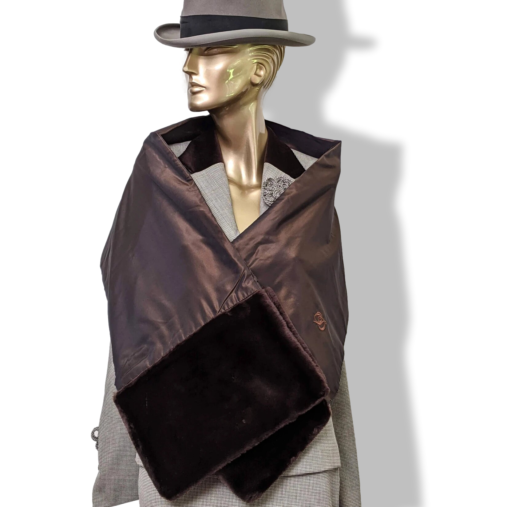 Christian Dior Chocolat Moire Iridescent Changeante Opera Etole Satin of Silk and Faux Fur, NIB!