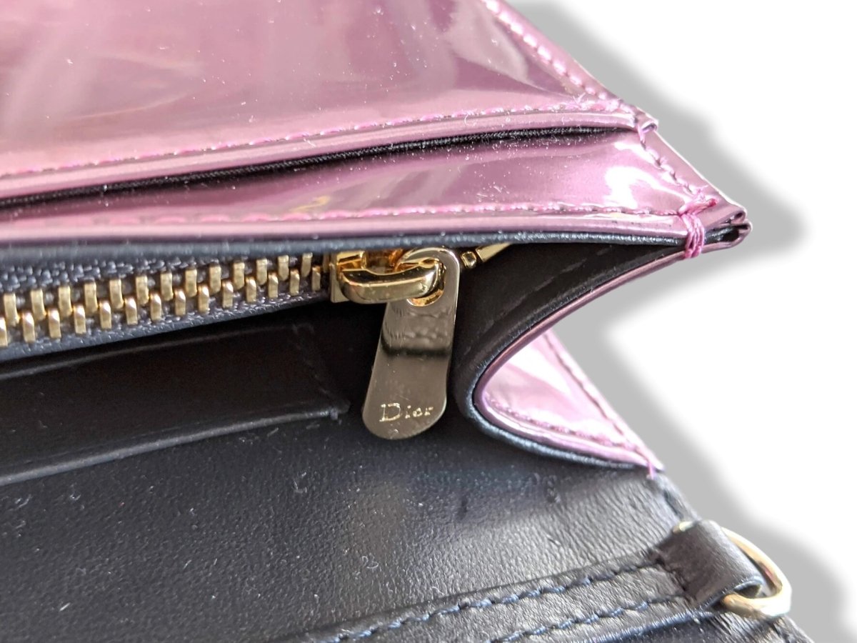 Christian Dior Pink Metallic Calfskin Micro-Cannage DIORAMA POUCH 19 cm Pochette Flap Bag WOC, New! - poupishop