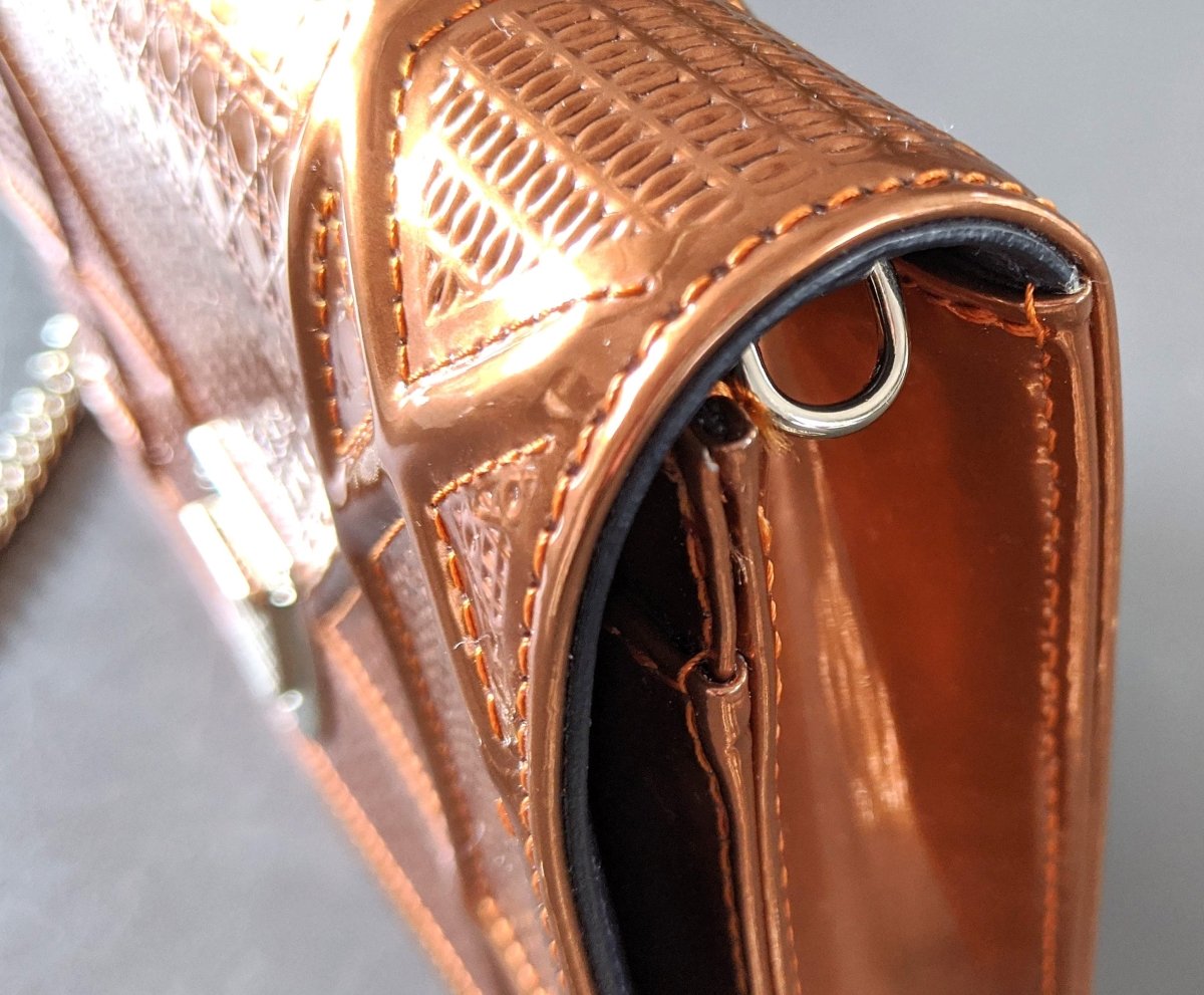 Christian Dior Purple Orange Metallic Calfskin Micro-Cannage DIORAMA POUCH 19 cm Pochette Flap Bag WOC, New! - poupishop