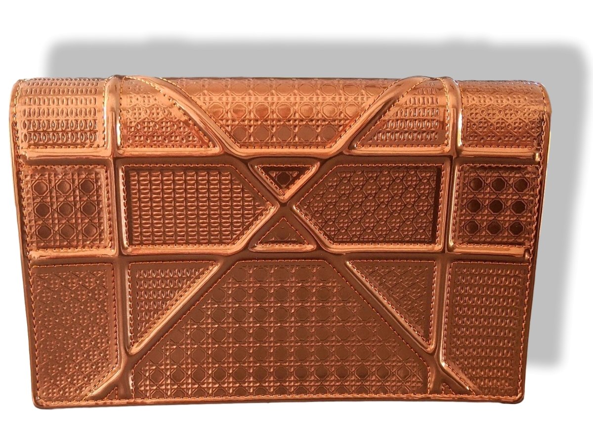 Christian Dior Purple Orange Metallic Calfskin Micro-Cannage DIORAMA POUCH 19 cm Pochette Flap Bag WOC, New! - poupishop
