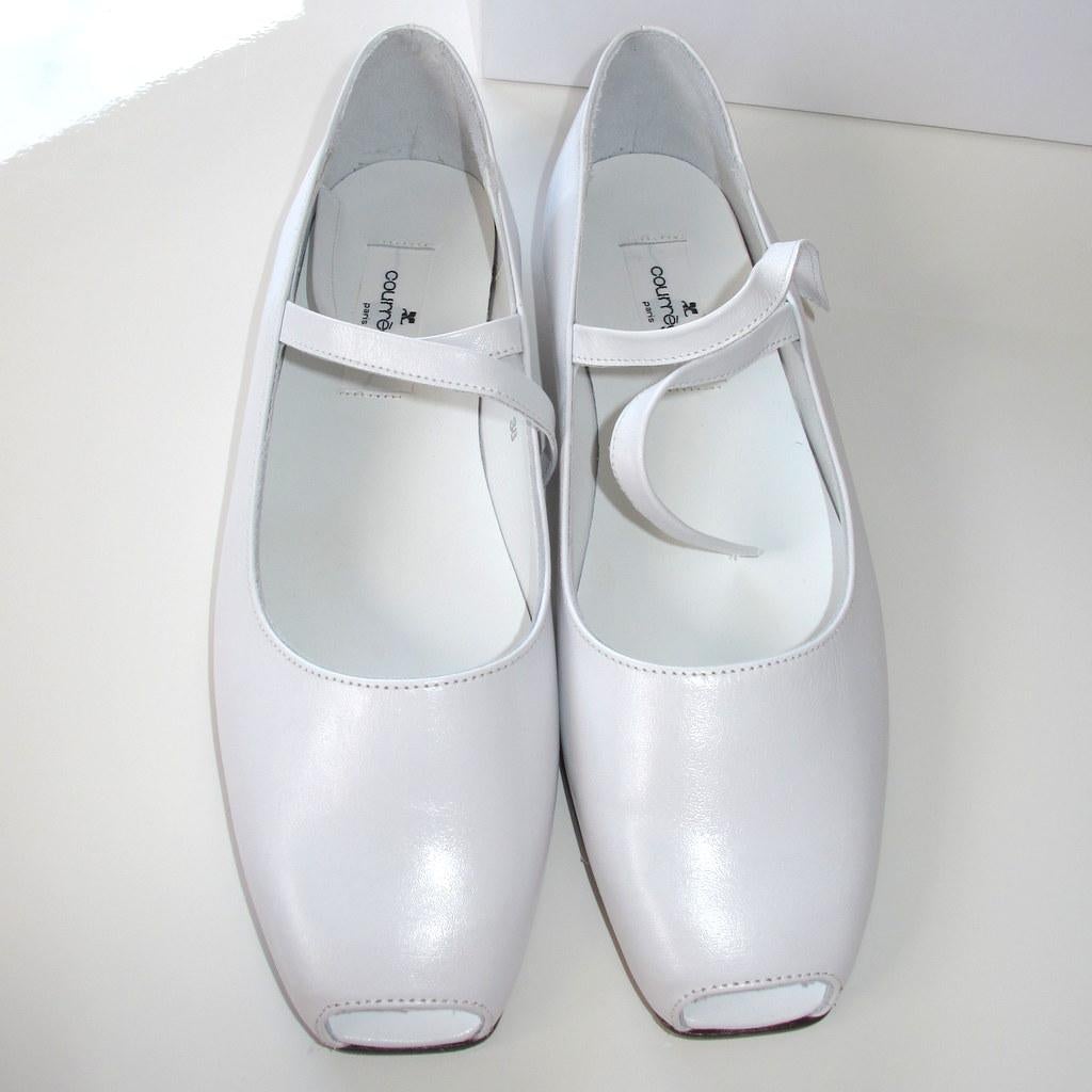 Courreges White Peep-toe Mary Jane Flat Women Shoes, NIB! - poupishop