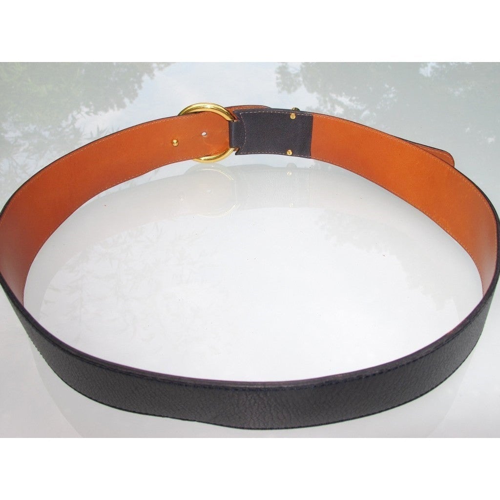 Delvaux Vintage Navy Blue Leather Belt Sz90cm - poupishop
