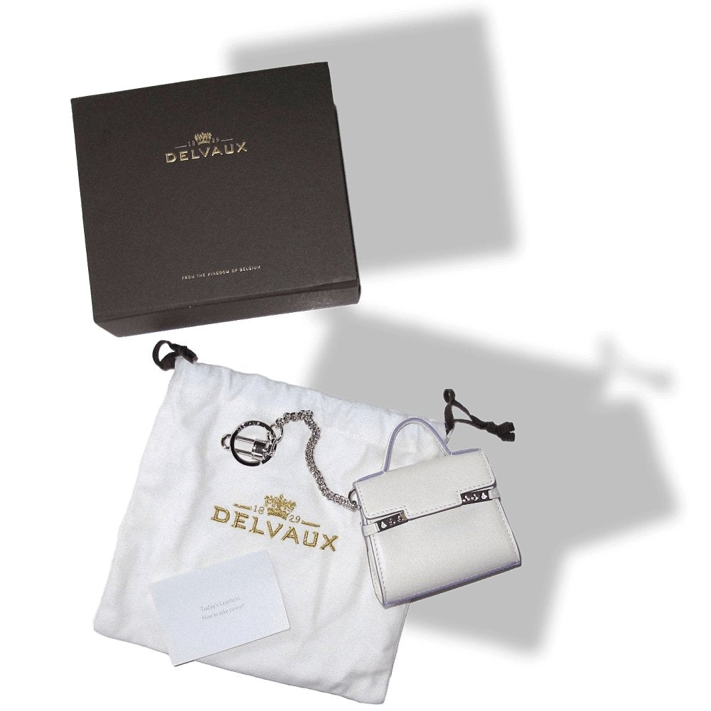 Delvaux White Tempete Leather Bag Charm Key Ring, NIB! - poupishop