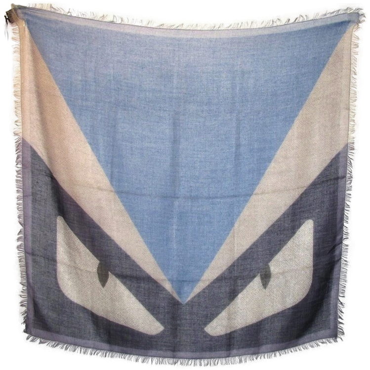 Fendi Blue/Grey Monster Cashmere Shawl 100cm NWT!