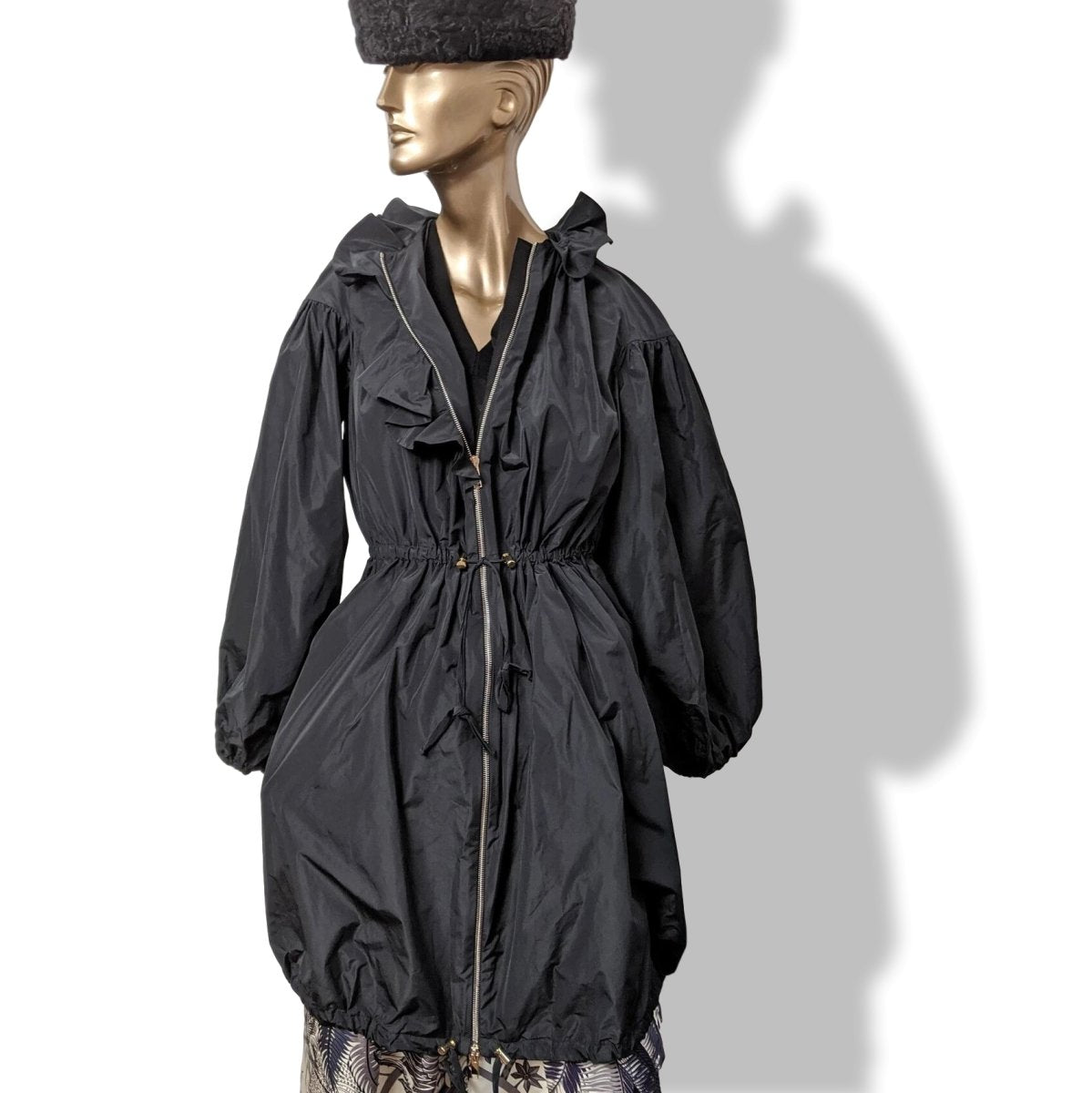 Giambattista Valli Black RUFFLE BALLOON SLEEVE Parka Sz38, New! - poupishop