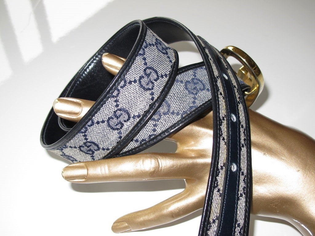 GUCCI Vintage Monogram Canvas & Leather Logo Belt - poupishop