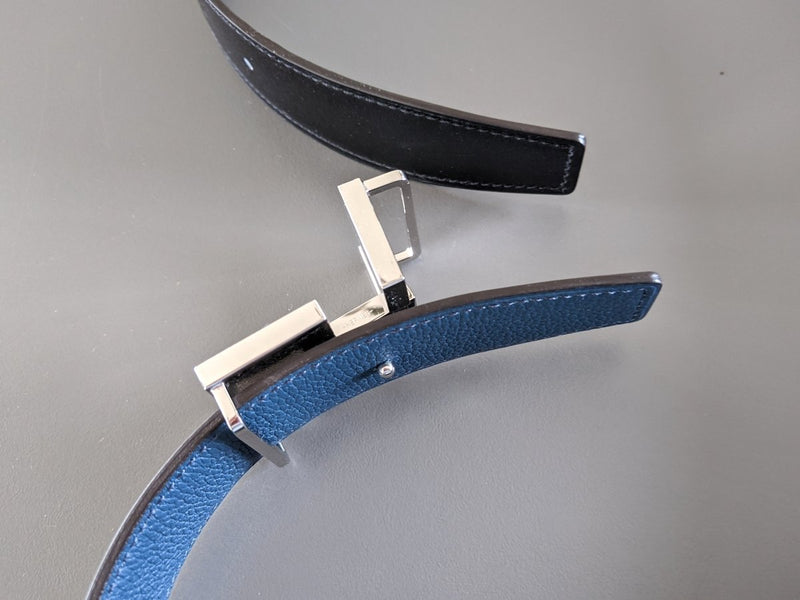 Hermes [113] Black/Bleu de Prusse Togo/Box Reversible Belt Strap 32 mm, BNIB! - poupishop