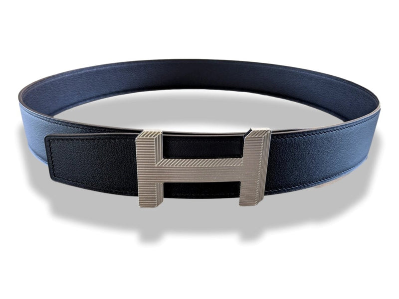 Hermes [117] Noir/Noir Veau Chamonix & Togo Reversible Leather Belt Strap 38 MM, BNWTIB! - poupishop