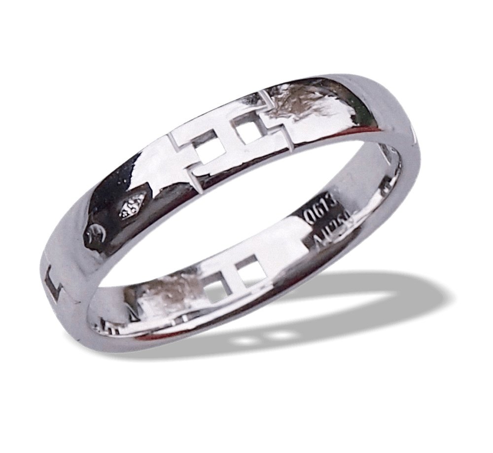 Hermes 18K White Gold Hercules H Ring Sz53