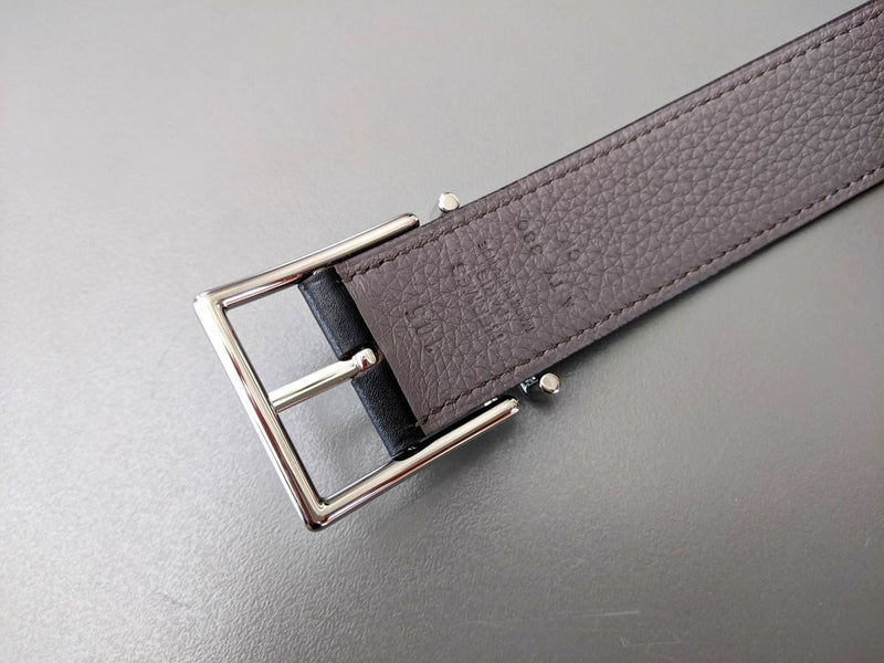 Hermes [193] Noir/Etain Box/Togo Palladium NATHAN REVERSIBLE Complete Belt 32 mm, BNIB! - poupishop