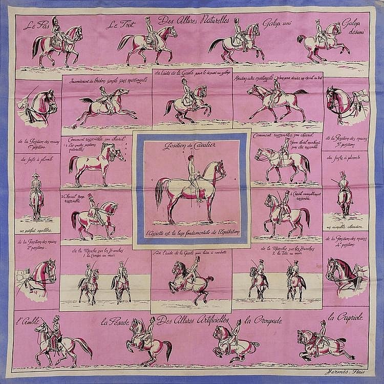 Hermes 1938 Pink Saumur by Jacques Naim Wool Scarf Very Rare, First Issue! - poupishop