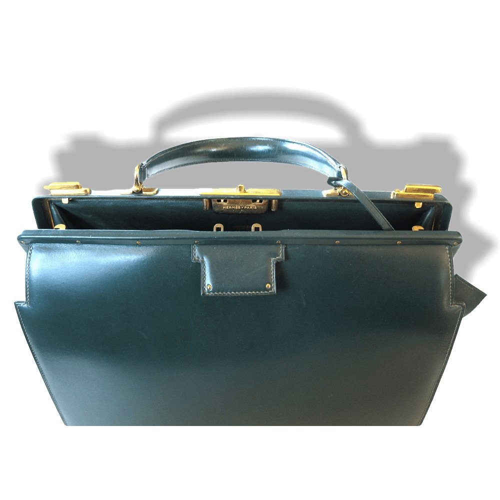 Hermes 1950s Green Box Leather 404 Retro Doctor Bag Handbag Mallette, Mint! - poupishop
