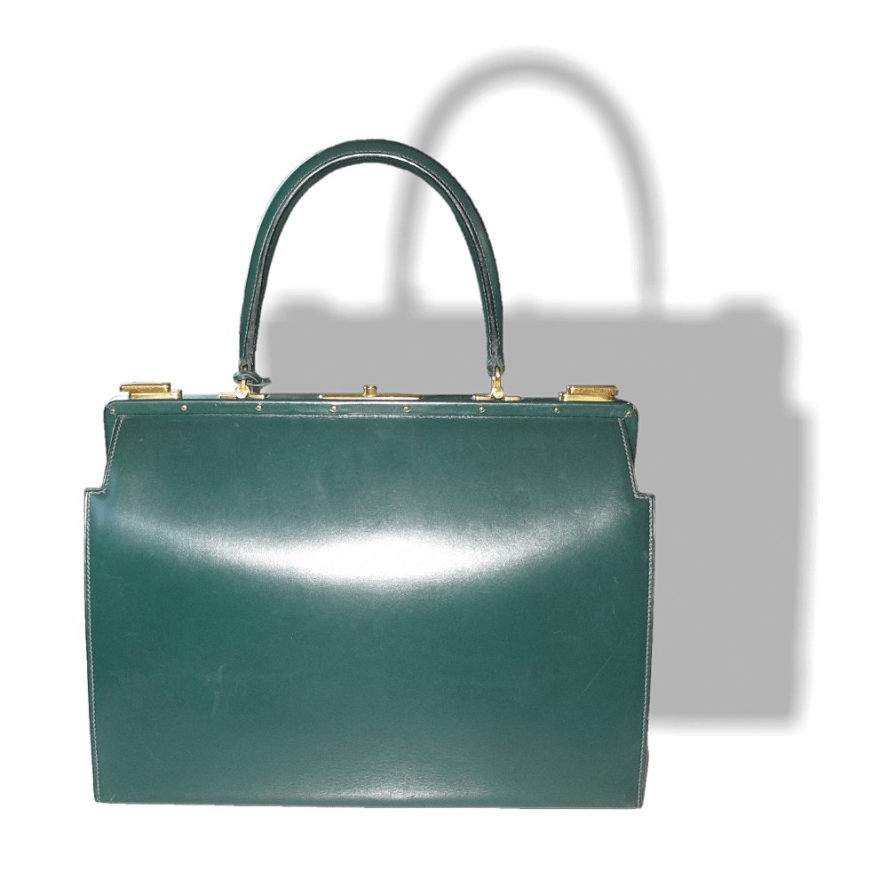 Hermes 1950s Green Box Leather 404 Retro Doctor Bag Handbag Mallette, Mint! - poupishop