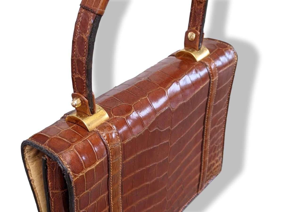 Hermes 1960s Fauve Crocodile Porosus Flap Bag, Lovely Model!