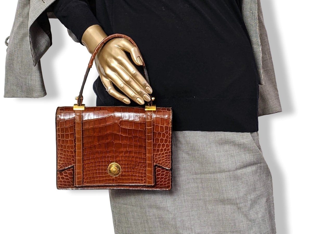 Hermes 1960s Fauve Crocodile Porosus Flap Bag, Lovely Model!