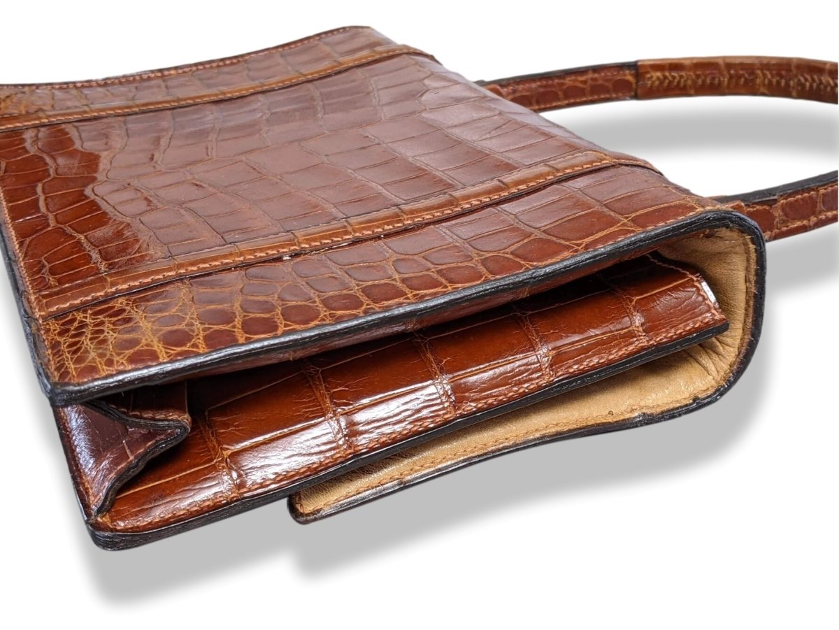 Hermes 1960s Fauve Crocodile Porosus Flap Bag, Lovely Model!