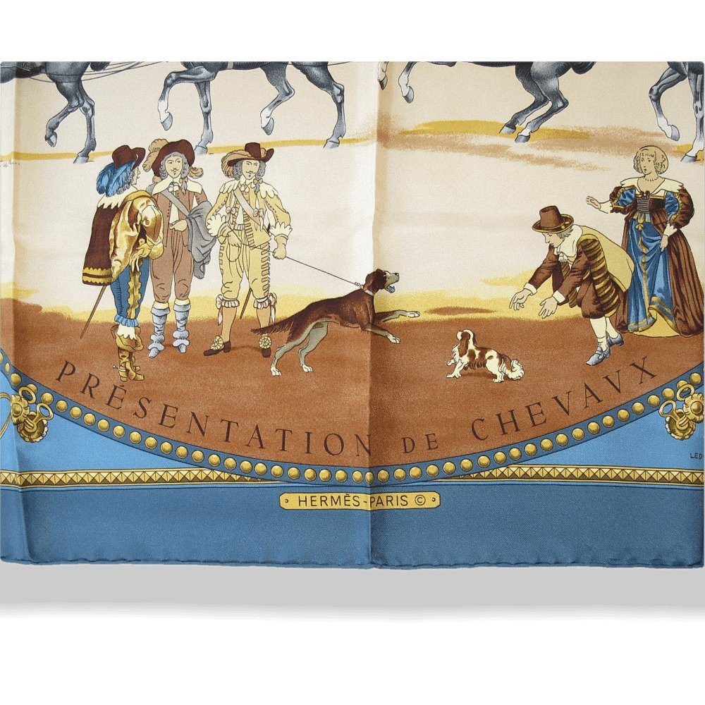Hermes Presentation de Chevaux by Philippe Ledoux Blanc Matte Overlay Twill 90 Scarf