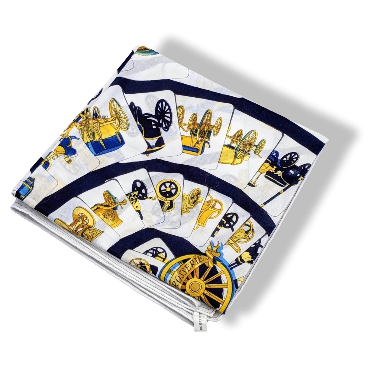 Hermes 1975 Navy/White Carrosserie by Philippe Ledoux Twill Cotton Carre Scarf, Mint!