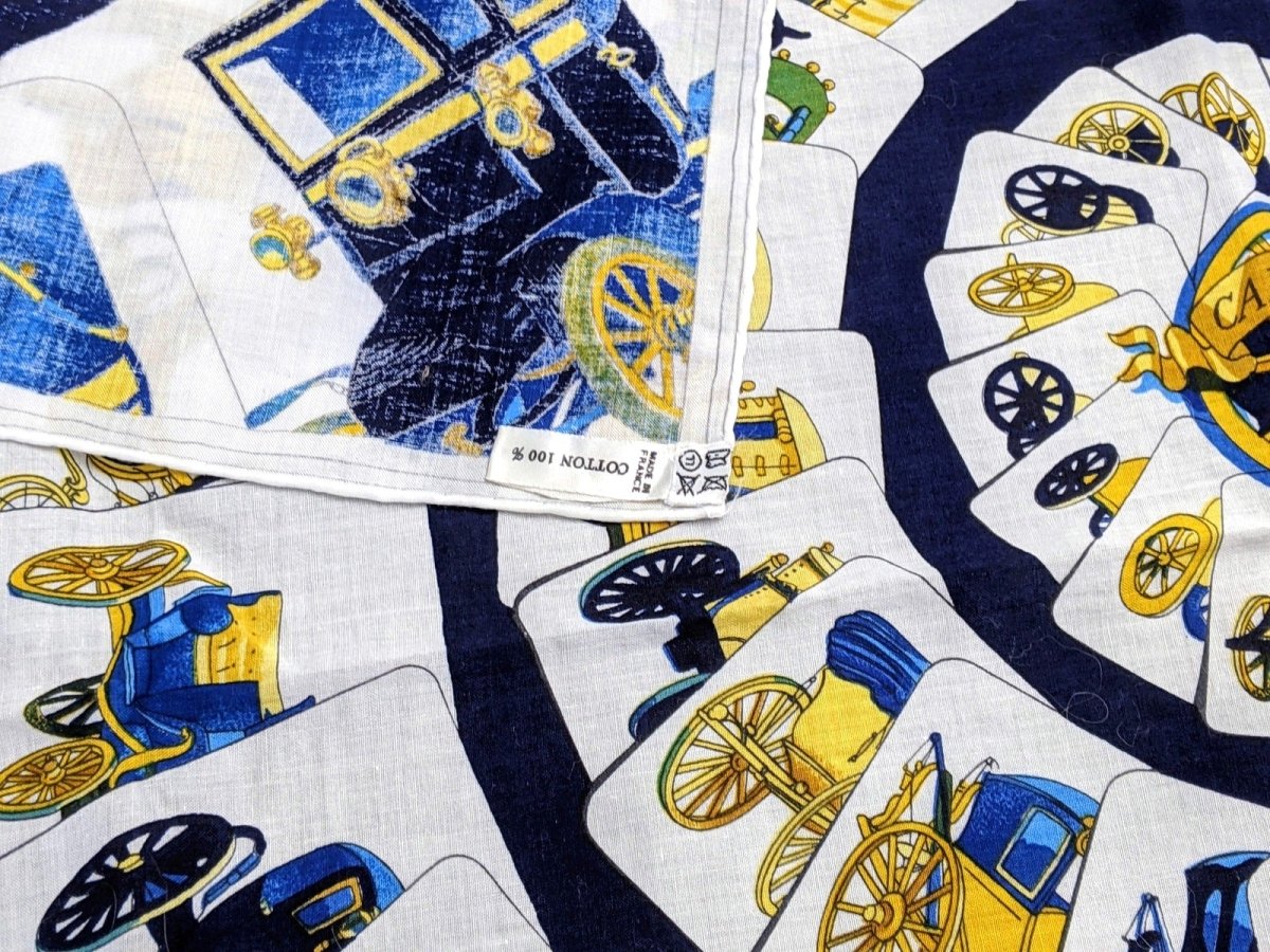 Hermes 1975 Navy/White Carrosserie by Philippe Ledoux Twill Cotton Carre Scarf, Mint!