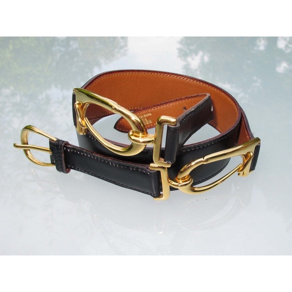Hermes 1976 Black Equistrian Belt sz80-84