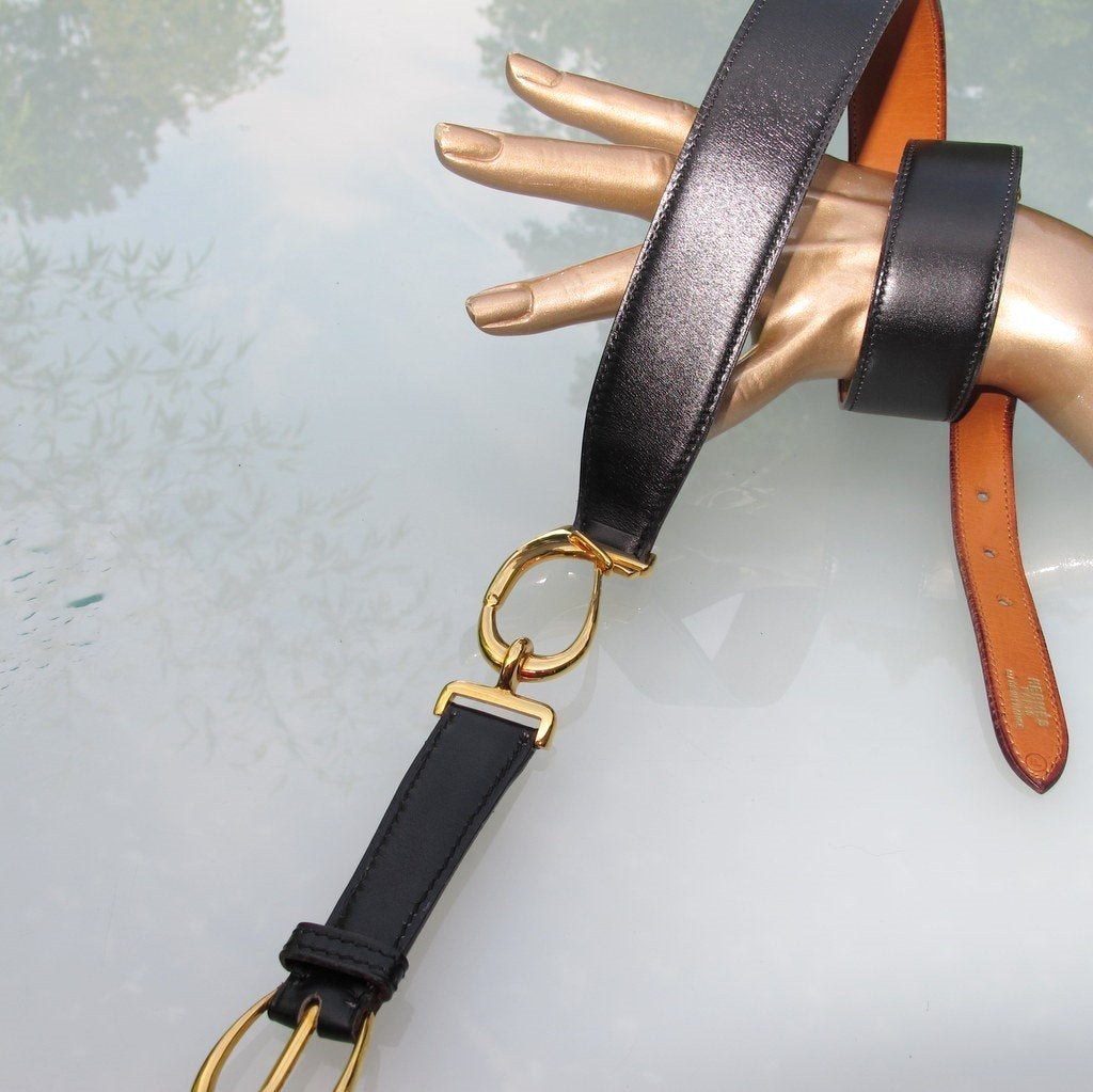 Hermes 1976 Black Equistrian Belt sz80-84