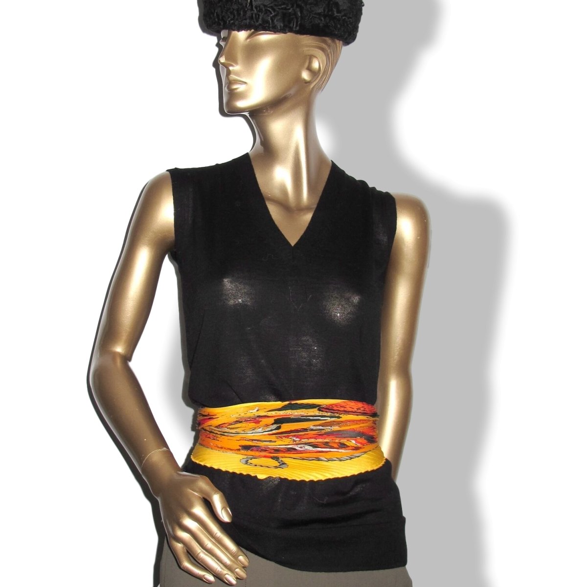 Hermes 1980-90s Orange/Jaune LES FOLIES DU CIEL by Loic Dubigeon Pleated Plisse Twill 90, Box!